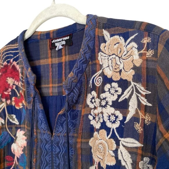 Johnny Was Freja Plaid Embroidered Peasant Top - Picture 4 of 8